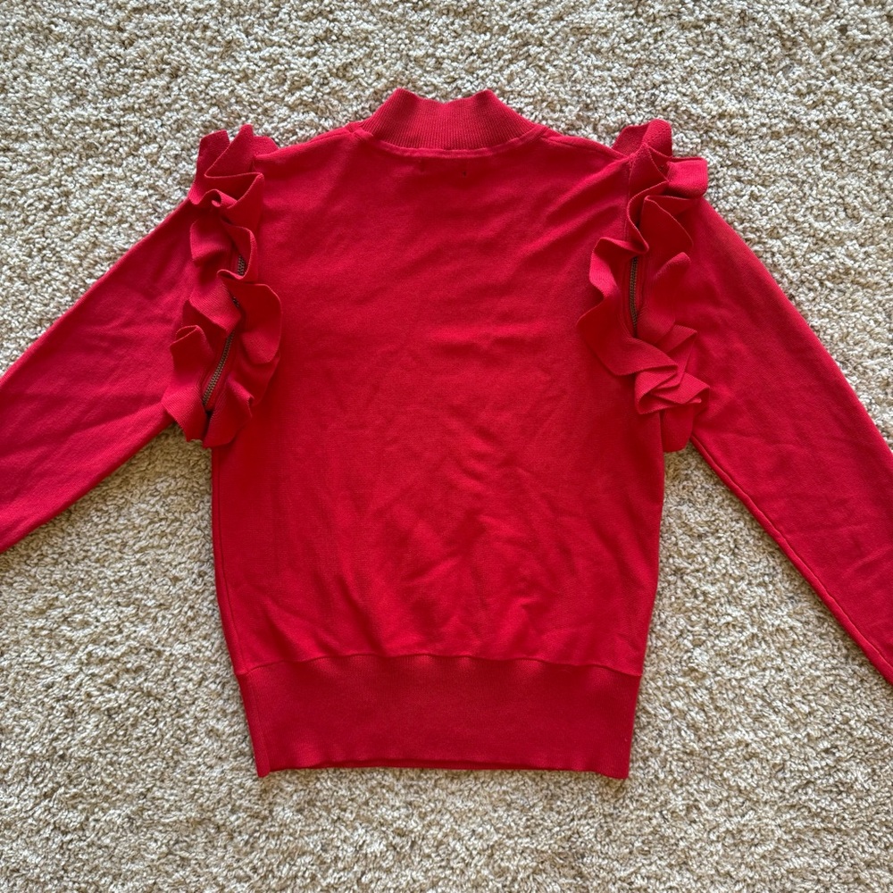 Halogen Ruffle Shoulder Removable Zip Sleeve Red … - image 8